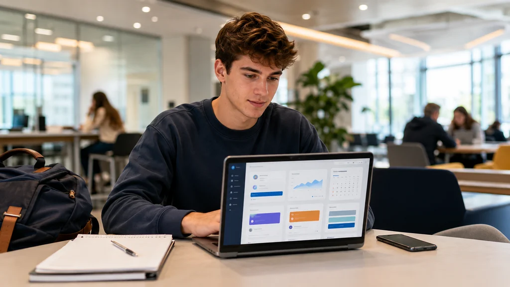 Étudiant se connectant à la plateforme OMNES Education sur un ordinateur portable