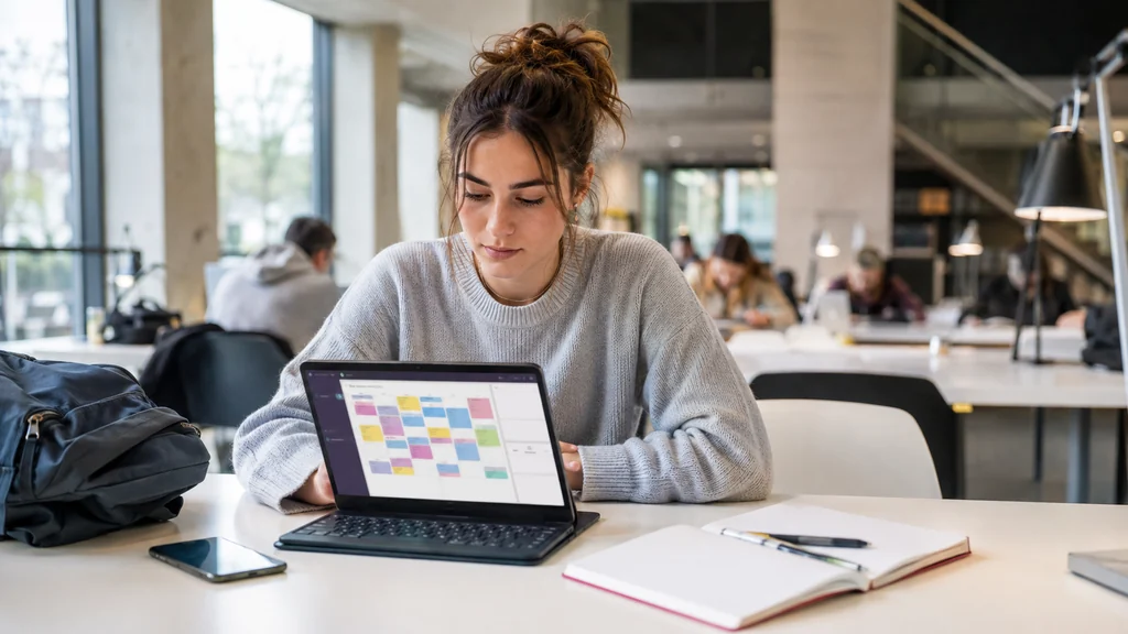 Étudiante consultant son emploi du temps CELCAT Paris-Saclay sur un ordinateur portable
