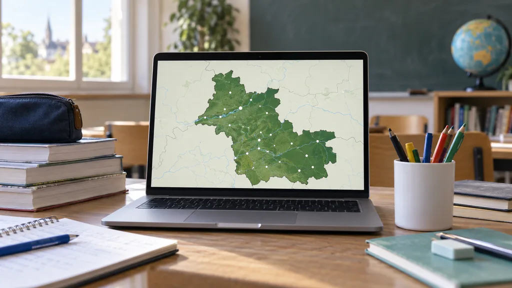 Un ordinateur affiche une carte du Loir-et-Cher dans une salle de classe