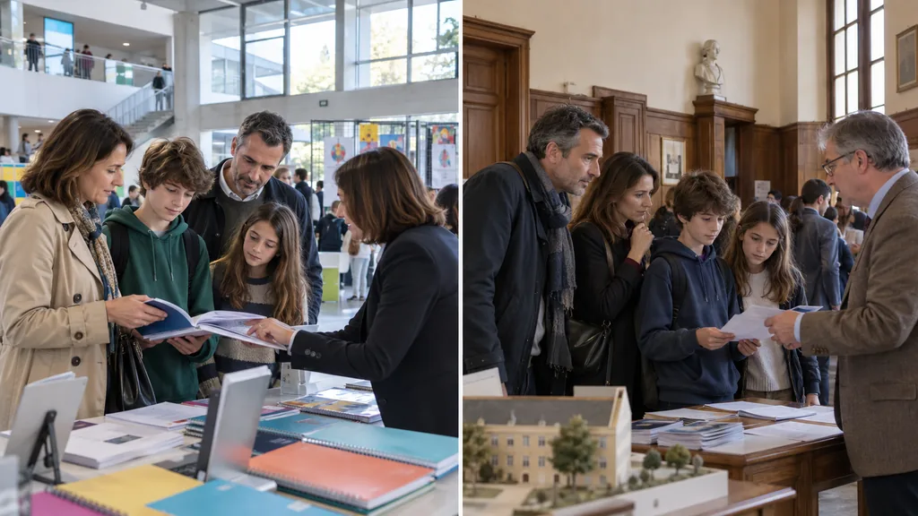 Une famille compare deux établissements lors de journées portes ouvertes